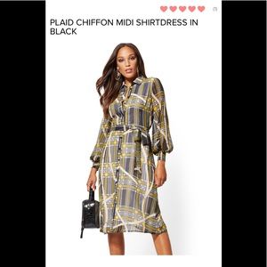 New York & Co Plaid Chiffon Midi Shirtdress